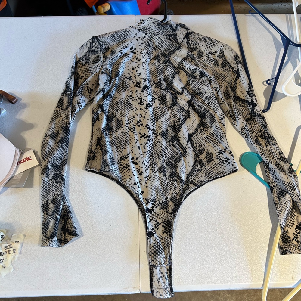 Polly & Esther Black and White Snakeskin Bodysuit